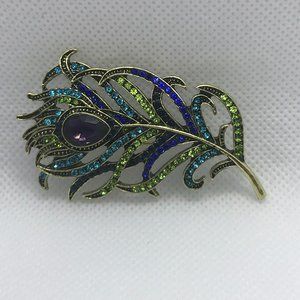 Vintage Style Rhinestone Feather Brooch For Women